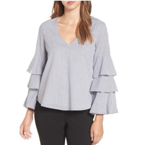 WAYF Ruffle Sleeve Gingham Blouse - Picture 2 of 2